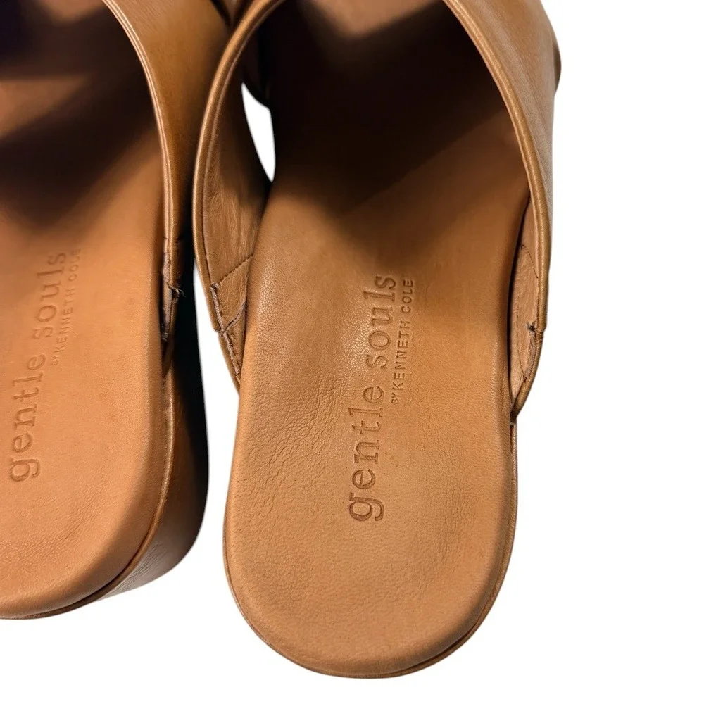Gentle Souls Mikenzie Wedge Sandals Womens 9.5 Cognac Leather X-Strap